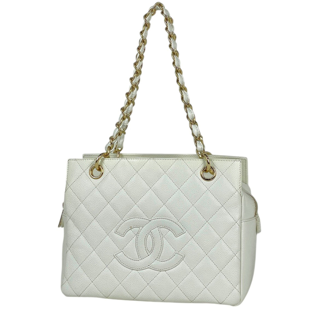 Chanel CHANEL Shoulder Bag Coco Mark Matelassé Caviar Leather White Women's